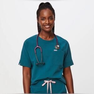 Figs Kaumba Raglan Scrub Top Caribbean Blue Size Small